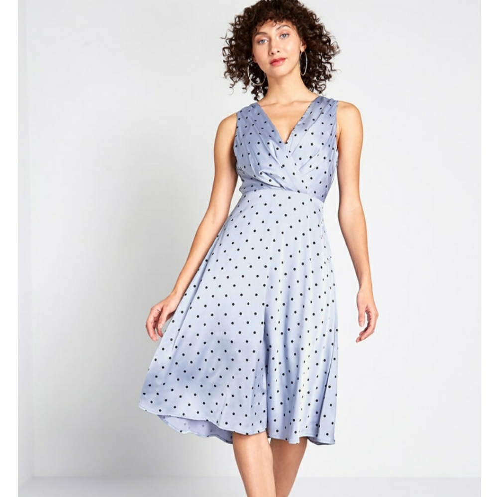 Blue polka dot midi dress - NWT